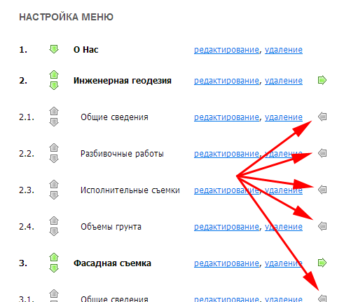 Превращение подпункта меню в пункт